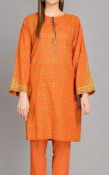 Kayseria Safety Orange Khaddar Kurti | Pakistani Dresses in USA- Image 1