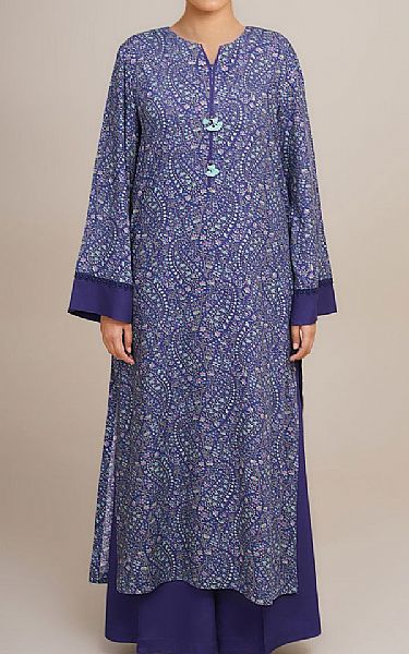 Kayseria Navy Blue Percale Suit (2 Pcs) | Pakistani Winter Dresses in USA- Image 1