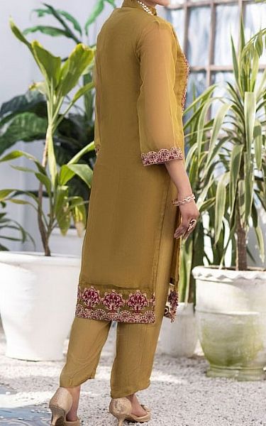 Ketifa Golden Brown Organza Suit (2 Pcs) | Pakistani Pret Wear Clothing by Ketifa- Image 2