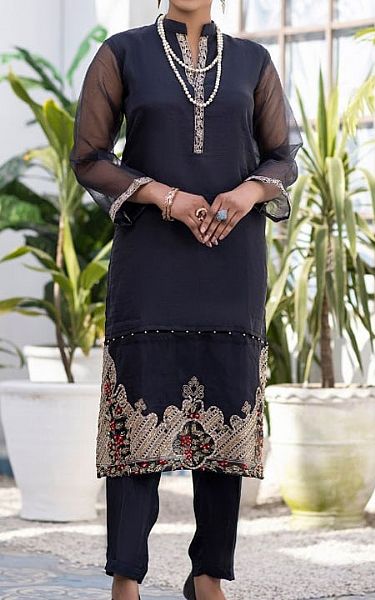 Ketifa Black Organza Suit (2 Pcs) | Pakistani Pret Wear Clothing by Ketifa- Image 1