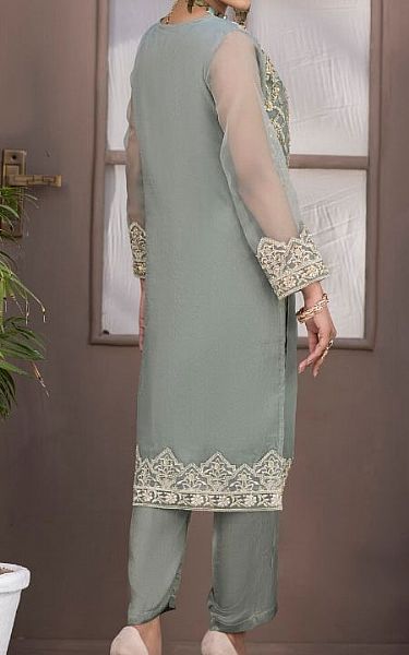 Ketifa Grey Organza Suit (2 Pcs) | Pakistani Pret Wear Clothing by Ketifa- Image 2