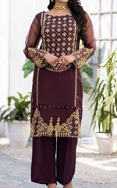 Ketifa Tyrian Purple Organza Suit (2 Pcs) | Pakistani Pret Wear Clothing by Ketifa- Image 1
