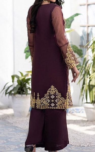 Ketifa Tyrian Purple Organza Suit (2 Pcs) | Pakistani Pret Wear Clothing by Ketifa- Image 2
