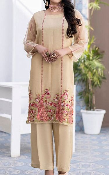Ketifa Ivory Organza Suit (2 Pcs) | Pakistani Pret Wear Clothing by Ketifa- Image 1