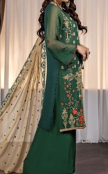 Ketifa Dark Green Chiffon Suit | Pakistani Embroidered Chiffon Dresses USA- Image 2