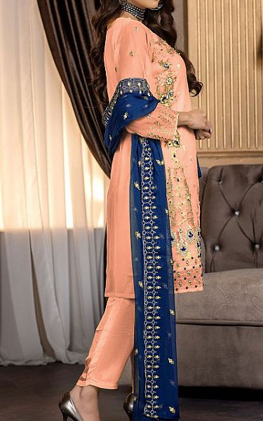 Ketifa Peach Organza Suit | Pakistani Embroidered Chiffon Dresses- Image 2