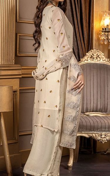 Ketifa Off-white Chiffon Suit | Pakistani Embroidered Chiffon Dresses- Image 2