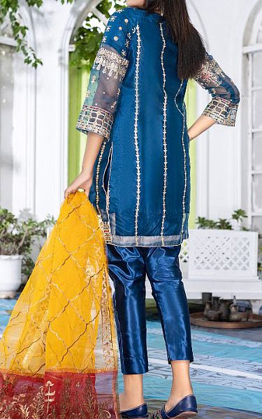 Ketifa Navy Blue Organza Suit | Pakistani Embroidered Chiffon Dresses- Image 2