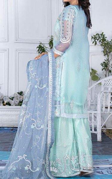 Ketifa Light Turquoise Organza Suit | Pakistani Embroidered Chiffon Dresses- Image 2