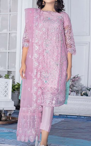 Ketifa Lilac Organza Suit | Pakistani Embroidered Chiffon Dresses- Image 1
