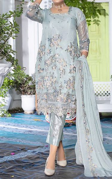 Ketifa Slate Grey Tarkash Suit | Pakistani Embroidered Chiffon Dresses- Image 1