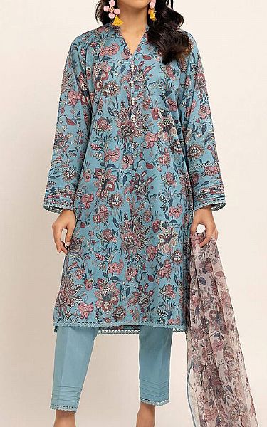 Khaadi Baby Blue Cambric Suit | Pakistani Winter Dresses- Image 1