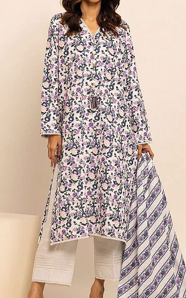Khaadi White/Lilac Khaddar Suit | Pakistani Winter Dresses- Image 1