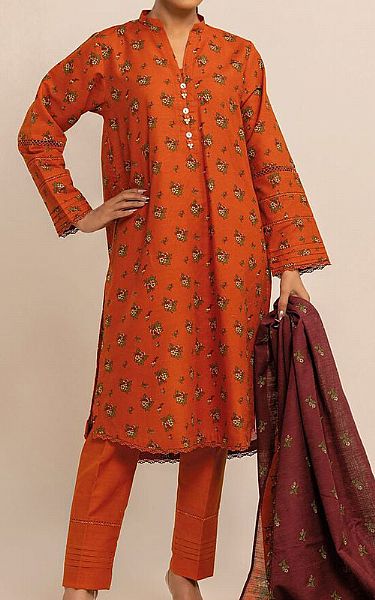 Khaadi Bright Orange Khaddar Suit | Pakistani Winter Dresses- Image 1