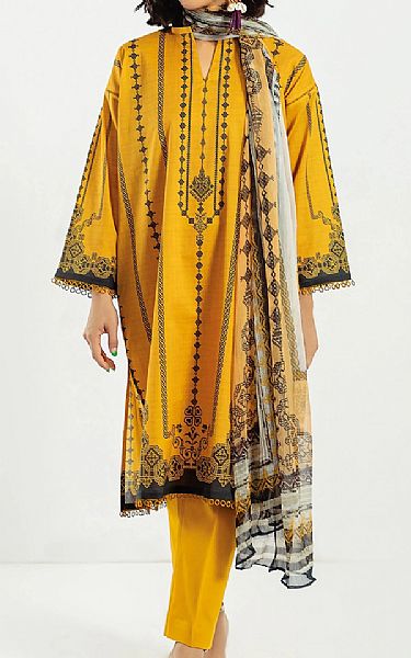 Khaadi Mustard Lawn Suit | Pakistani Dresses in USA- Image 1