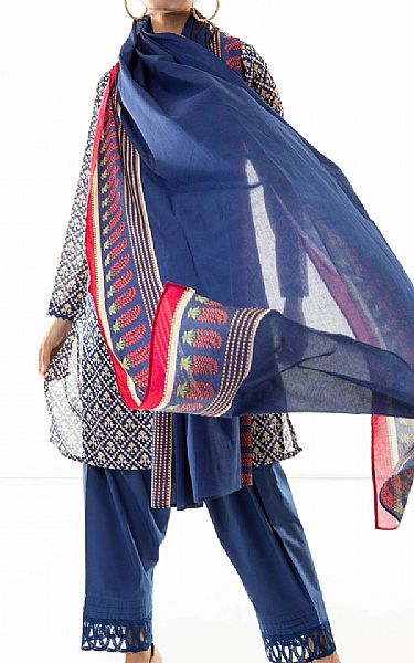 Khaadi Royal Blue Lawn Suit | Pakistani Dresses in USA- Image 1