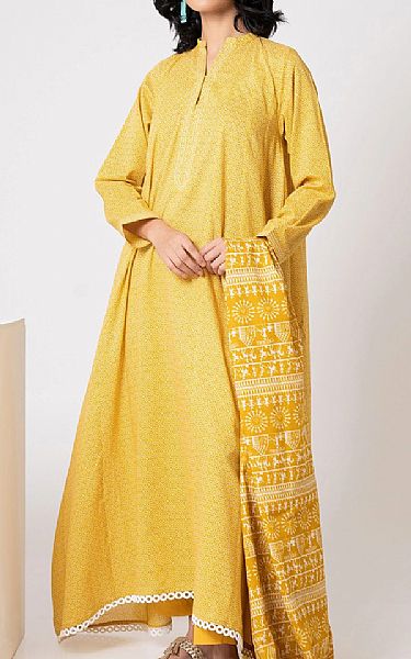 Khaadi Golden Yellow Lawn Suit | Pakistani Dresses in USA- Image 1