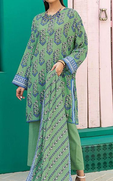 Khaadi Pastel Green Cambric Suit | Pakistani Lawn Suits- Image 1