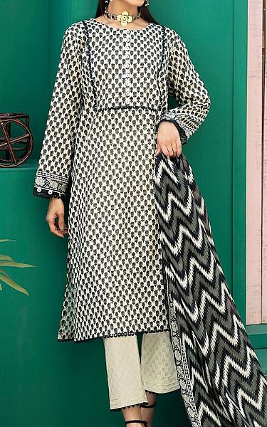 Khaadi Ivory/Black Lawn Suit | Pakistani Lawn Suits- Image 1