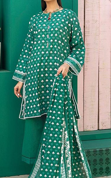 Khaadi Bottle Green Cambric Suit | Pakistani Lawn Suits- Image 1