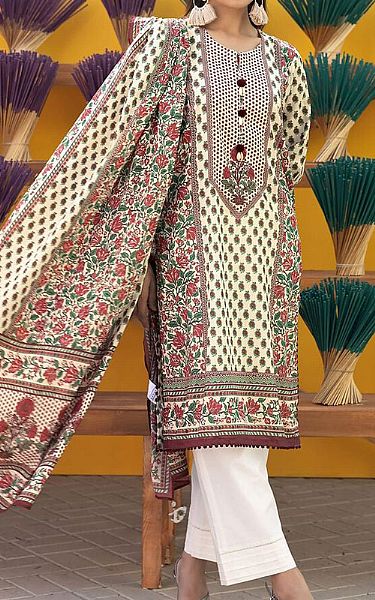 Khaadi Cream Lawn Suit | Pakistani Lawn Suits- Image 1