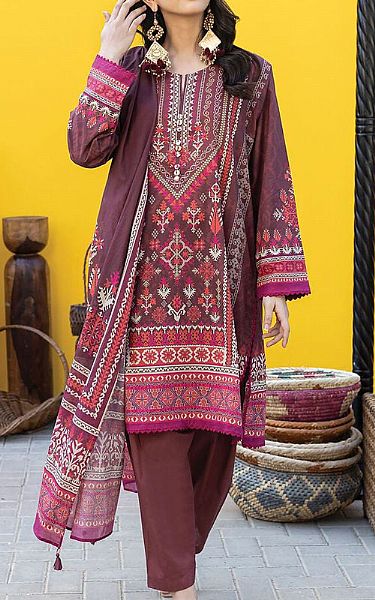 Khaadi Maroon Lawn Suit | Pakistani Lawn Suits- Image 1