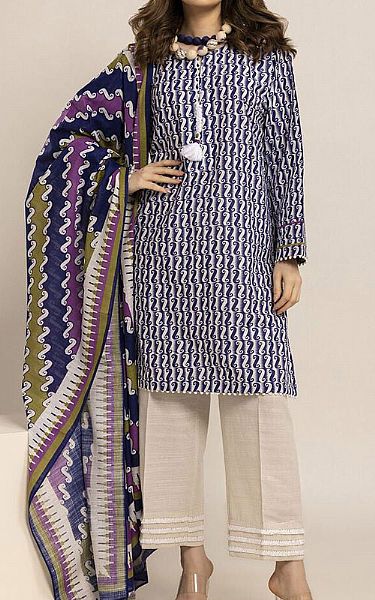 Khaadi Ivory/Blue Khaddar Suit | Pakistani Winter Dresses- Image 1