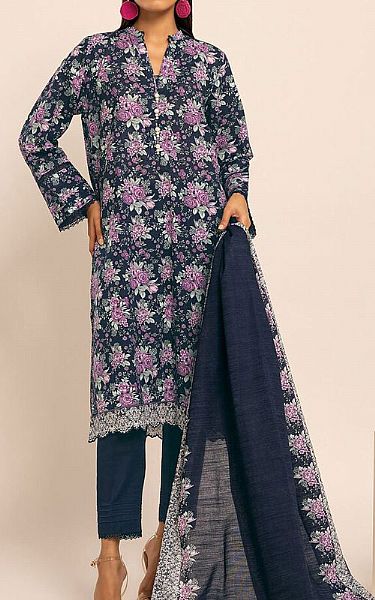 Khaadi Navy/Lavender Khaddar Suit | Pakistani Winter Dresses- Image 1