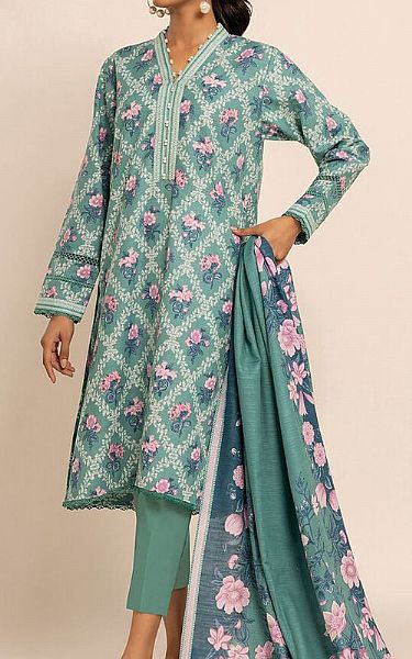 Khaadi Spanish Green Khaddar Suit | Pakistani Winter Dresses- Image 1