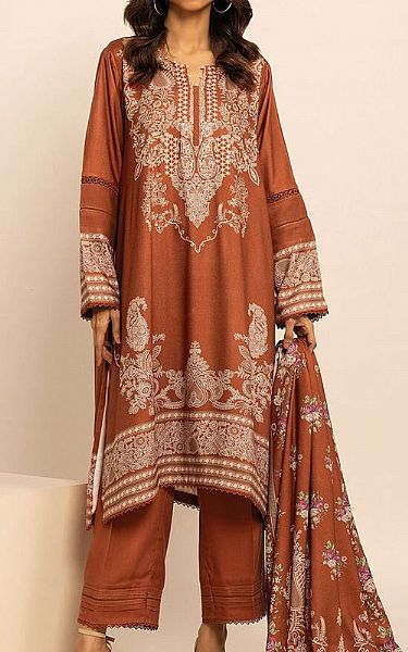 Khaadi Rust Viscose Suit | Pakistani Winter Dresses- Image 1