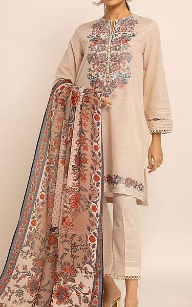 Khaadi Ivory Crosshatch Suit | Pakistani Winter Dresses- Image 1