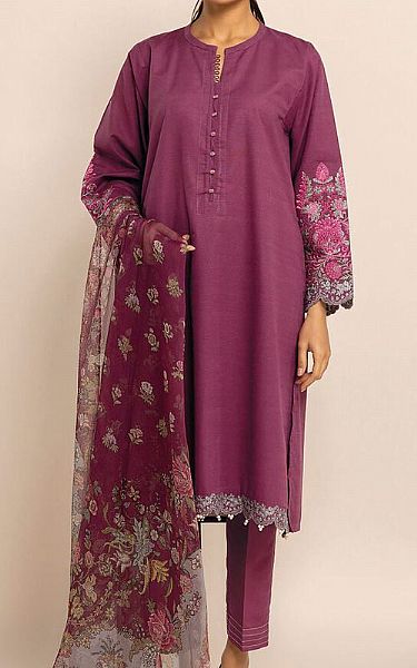 Khaadi Plum Crosshatch Suit | Pakistani Winter Dresses- Image 1