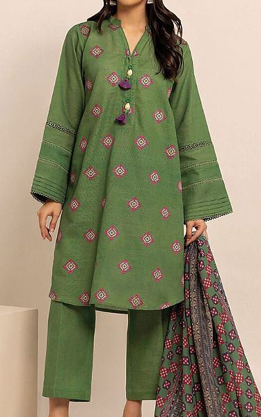 Khaadi Leaf Green Crosshatch Suit | Pakistani Winter Dresses- Image 1