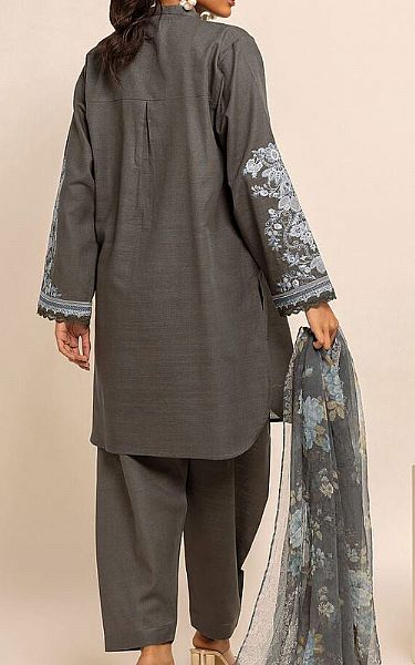 Khaadi Charcoal Crosshatch Suit | Pakistani Winter Dresses- Image 2
