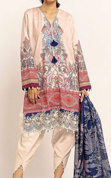 Khaadi Ivory/Blue Cotton Satin Suit | Pakistani Winter Dresses- Image 1