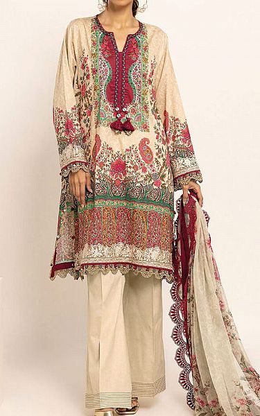 Khaadi Beige Cotton Satin Suit | Pakistani Winter Dresses- Image 1