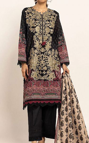 Khaadi Black Cotton Satin Suit | Pakistani Winter Dresses- Image 1
