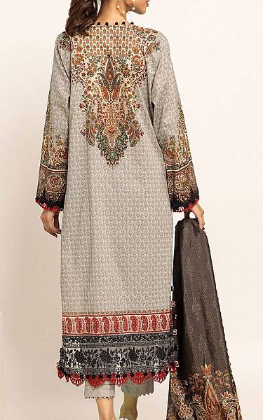 Khaadi Light Grey Cotton Satin Suit | Pakistani Winter Dresses- Image 2