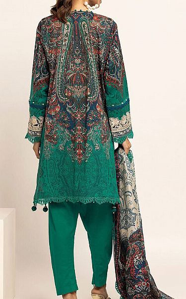 Khaadi Teal Cotton Satin Suit | Pakistani Winter Dresses- Image 2