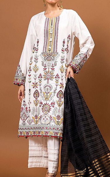 Khaadi Off-white Raw Silk Suit | Pakistani Winter Dresses- Image 1