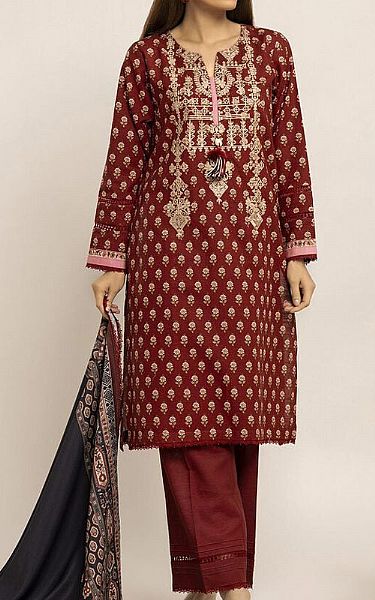 Khaadi Maroon Khaddar Suit | Pakistani Winter Dresses- Image 1