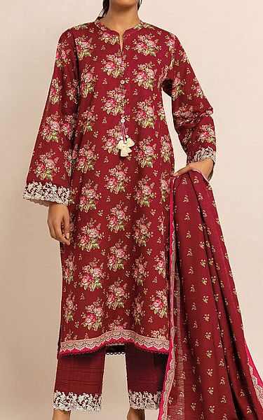 Khaadi Maroon Khaddar Suit | Pakistani Winter Dresses- Image 1