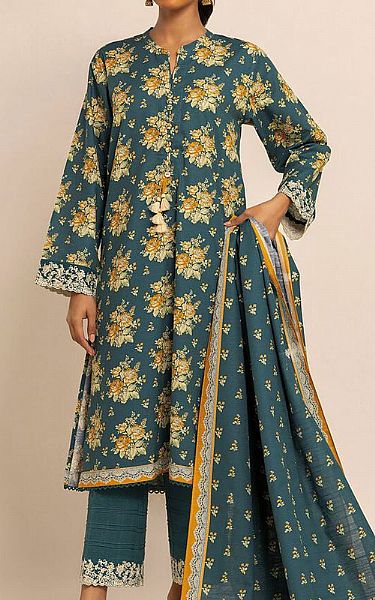 Khaadi Teal Khaddar Suit | Pakistani Winter Dresses- Image 1
