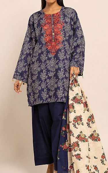 Khaadi Navy Khaddar Suit | Pakistani Winter Dresses- Image 1