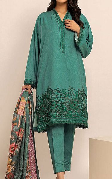 Khaadi Teal Karandi Suit | Pakistani Winter Dresses- Image 1