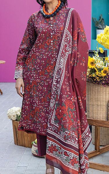 Khaadi Maroon Lawn Suit | Pakistani Lawn Suits- Image 1