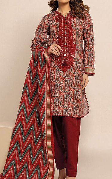 Khaadi Scarlet Khaddar Suit | Pakistani Winter Dresses- Image 1