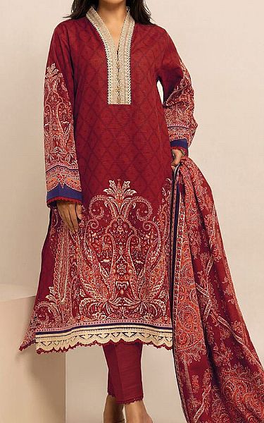 Khaadi Deep Red Khaddar Suit | Pakistani Winter Dresses- Image 1