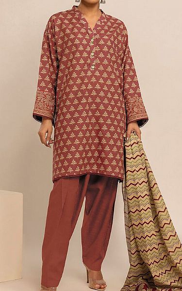 Khaadi Auburn Red Khaddar Suit | Pakistani Winter Dresses- Image 1