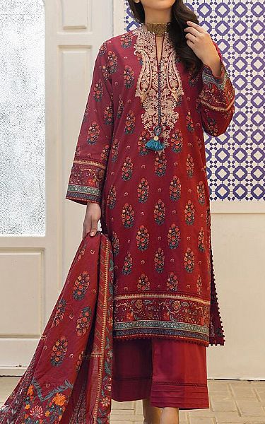 Khaadi Wine Red Lawn Suit | Pakistani Lawn Suits- Image 1